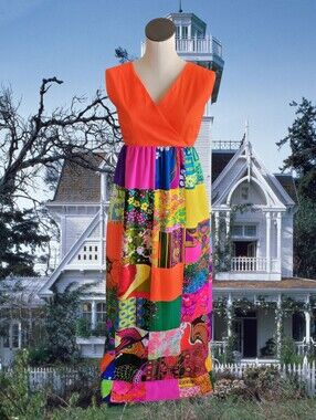 Bright Orange Patchwork Maxi Dress - Women